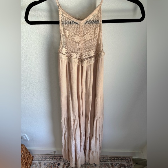 Boho Maxi Dress in Cream with Lace and button details in size medium - Picture 1 of 8